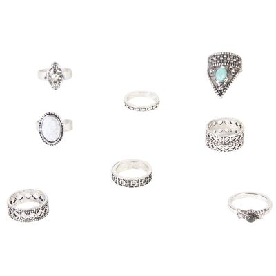 8 Multi Pack of Vintage Style Rings with Gemstones