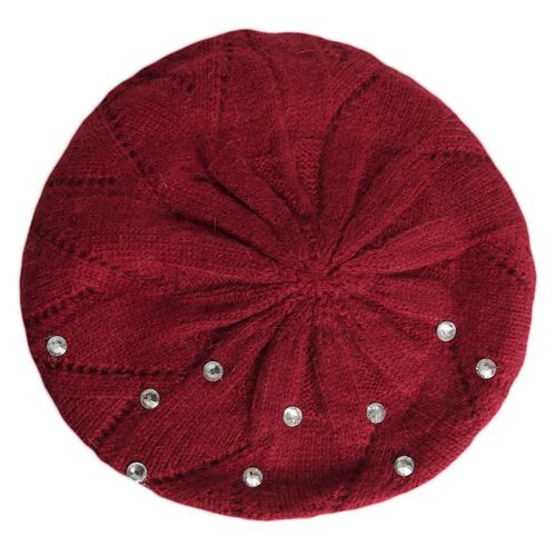 Red Diamante Embellished Knitted Beret