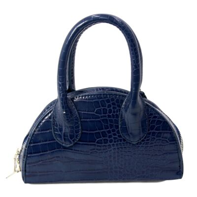 Navy Croc Half Circle Grab Bag with Chain Strap