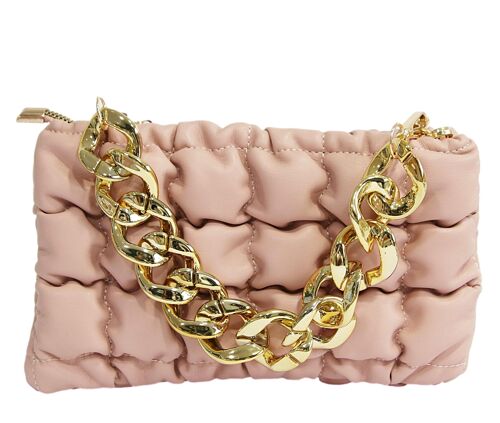 Blush Puffer Clutch With Chunky Chain