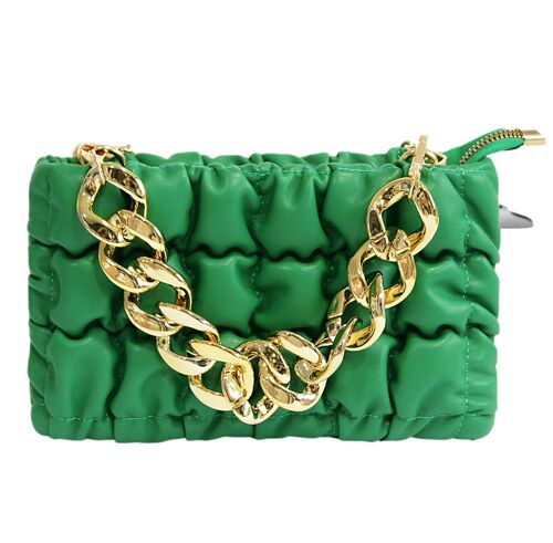 Green Puffer Clutch With Chunky Chain