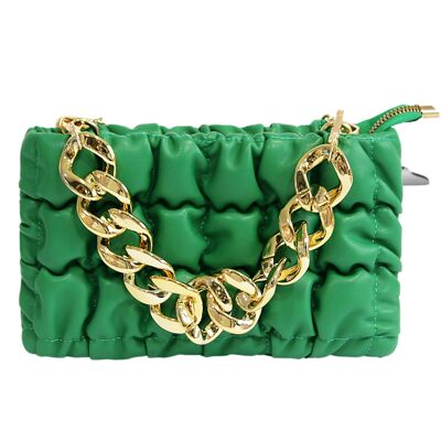 Green Puffer Clutch With Chunky Chain