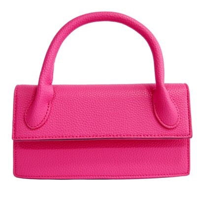 Fuchsia Rectangle bag with Structured Handle and Long Strap