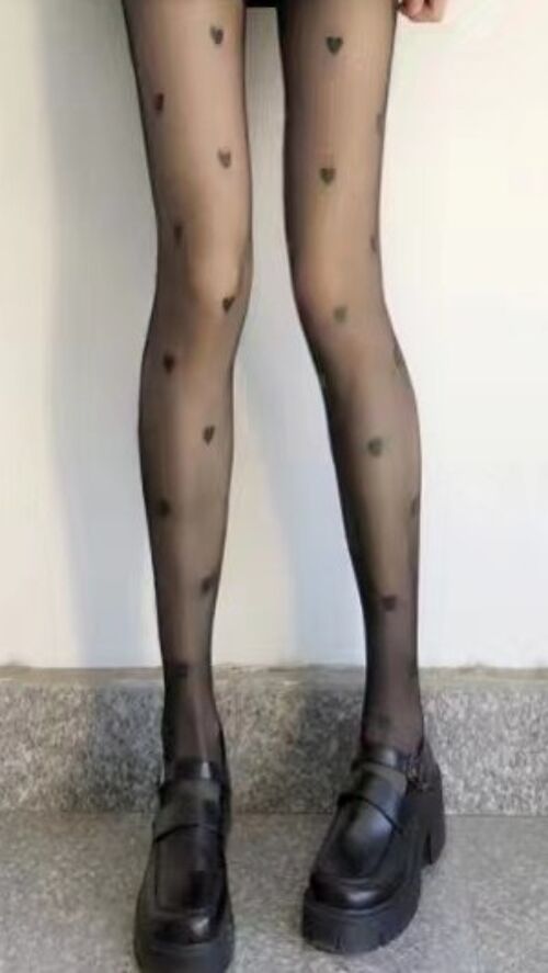 Black Tights with Hearts Detail