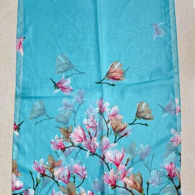 Aqua Lightweight Floral Scarf