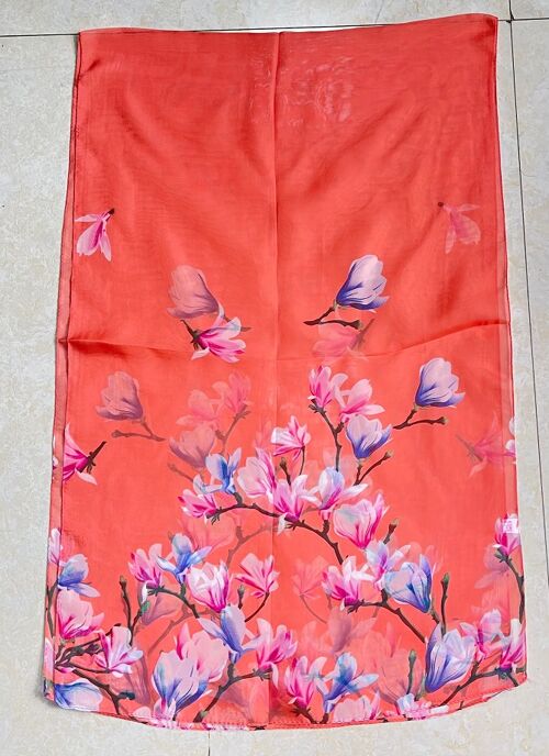 Coral Lightweight Floral Scarf