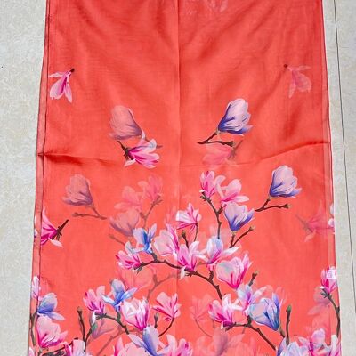 Coral Lightweight Floral Scarf