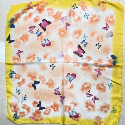 Yellow Edge Multi Butterfly Satin Square Scarf