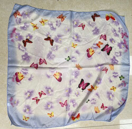 Lilac Edge Multi Butterfly Satin Square Scarf