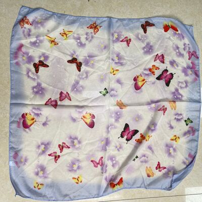 Lilac Edge Multi Butterfly Satin Square Scarf