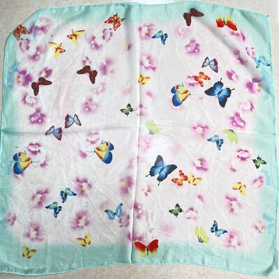 Mint Edge Multi Butterfly Satin Square Scarf