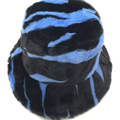 Blue and Black Faux Fur Bucket Hat
