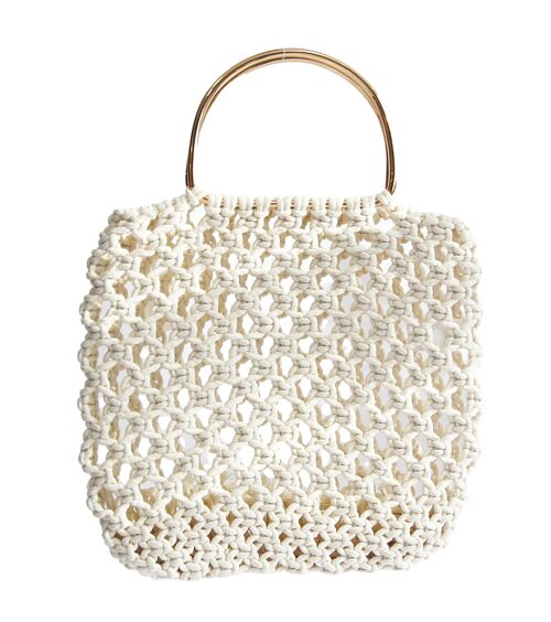 White Crochet Tote with Gold Metal Handles