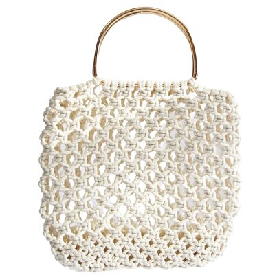 White Crochet Tote with Gold Metal Handles