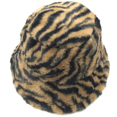 Black & Brown Zebra fur bucket hat