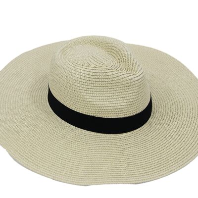 Cream Wide Brim Straw Fedora Hat