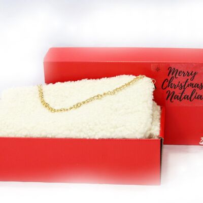 Conjunto de bolso y bufanda de peluche color crema - En caja de regalo roja con lazo navideño