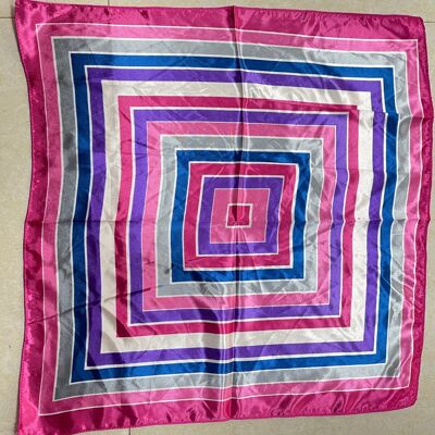 Fuchsia Concentric Square Print Satin Square Scarf