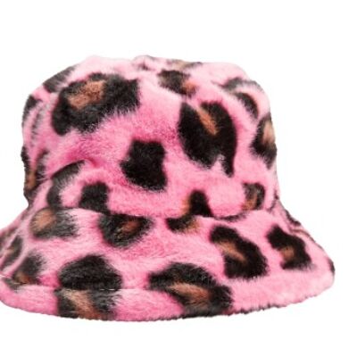 Fuchsia Leopard Faux Faur Bucket Hat