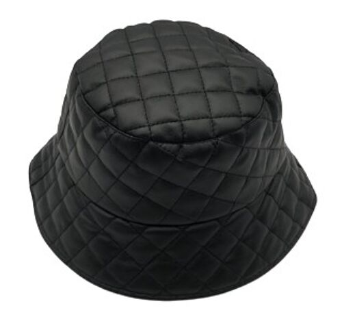 Black PU Quilted Bucket Hat