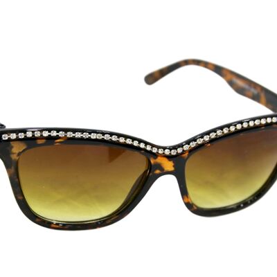Diamante Edged Sunglasses - LEOPARD/DOUBLE BROWN