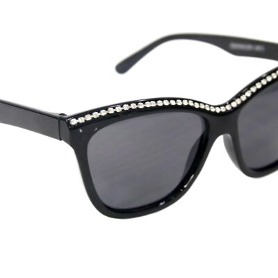 Diamante Edged Sunglasses - BLACK/GREY