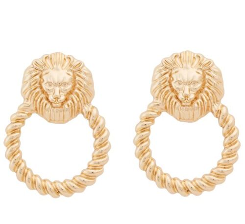 Lion Head and Twist Circle Earrings