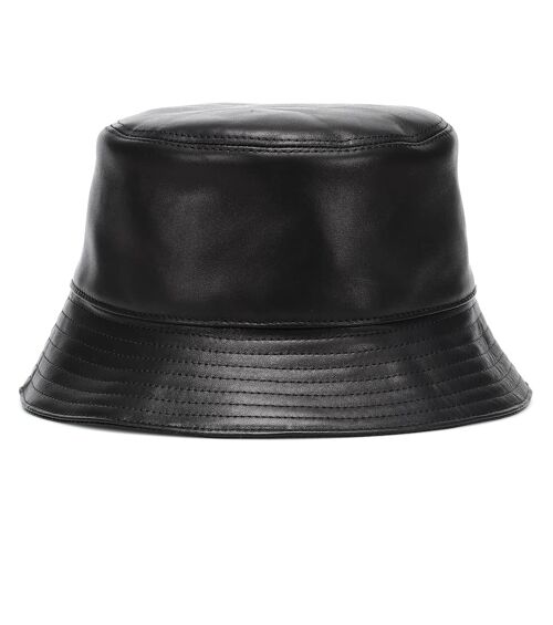 Black Plain Faux Leather Bucket Hat