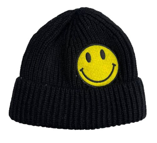 Black Smiley Beanie Hat
