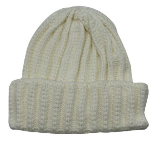 Light Cream Ribbed Thick Beanie Hat