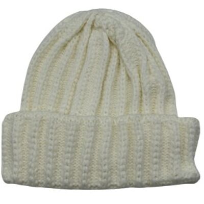 Light Cream Ribbed Thick Beanie Hat