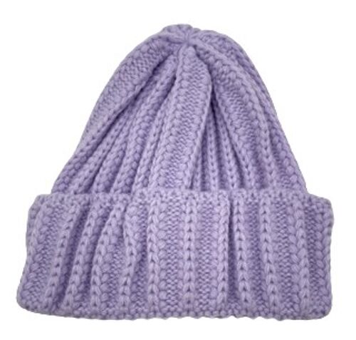 Lilac Ribbed Thick Beanie Hat