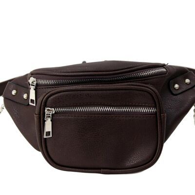 Brown Faux Leather (PU)  Bum Bag with Chain