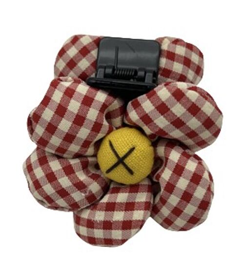 Red Oversized Puffy Gingham Flower Hair Claw