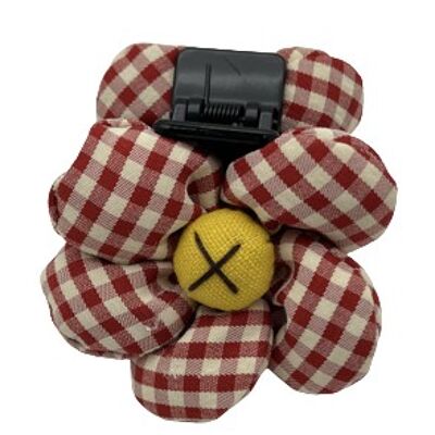 Red Oversized Puffy Gingham Flower Hair Claw