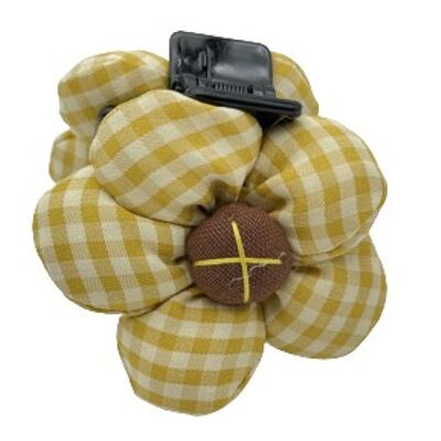 Yellow Oversized Puffy Gingham Flower Hair Claw