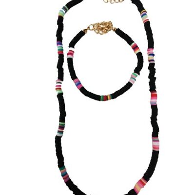 Black Beaded Necklace And Bracelet Set