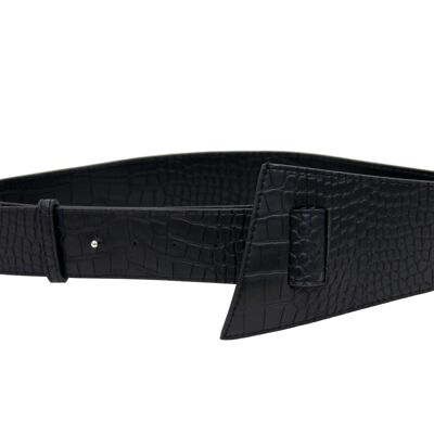 Black Croc Faux Leather Wide Waist Belt