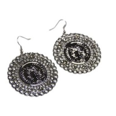 Coin Filigree Earrings with Diamante
