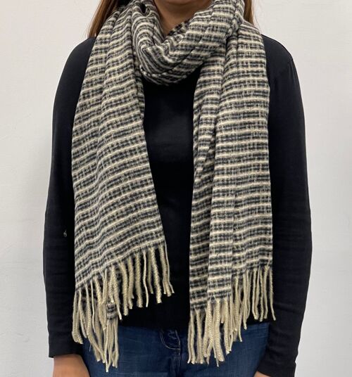 Black Stripe Scarf with Tassel