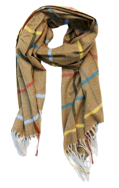 Light Brown Tassel Scarf With Line Pattern