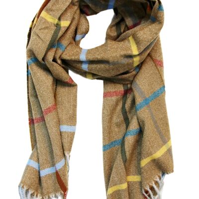 Light Brown Tassel Scarf With Line Pattern
