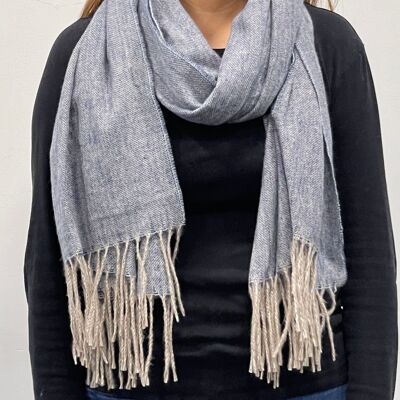 Blue Plain scarf with Tassel