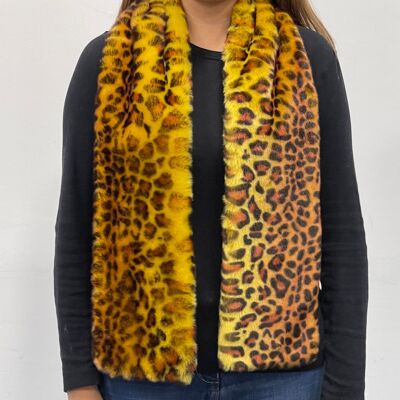 Yellow Leopard Print Faux Fur Scarf
