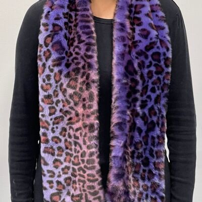 Purple Leopard Print Faux Fur Scarf