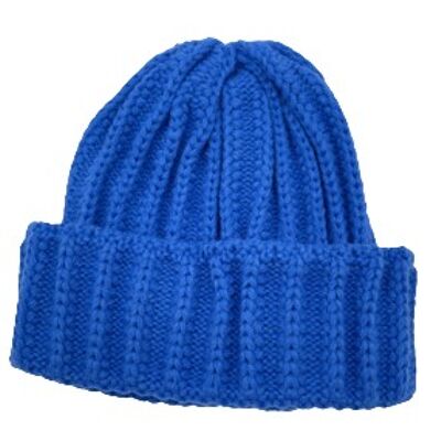 Blue Ribbed Thick Beanie Hat