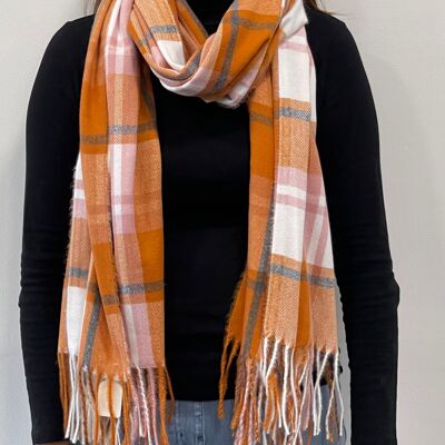 Orange Wide Check Scarf