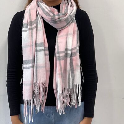 Pink Wide Check Scarf