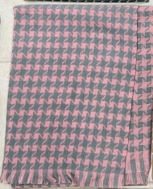 Pink and Grey Houndstooth Scarf