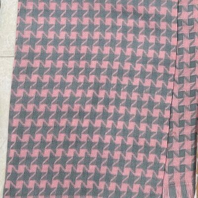 Pink and Grey Houndstooth Scarf